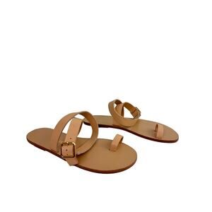 TKEES Women's Flip Flop Size 8 Beige Leather Ankle Strap Sandals Brazil RARE NEW